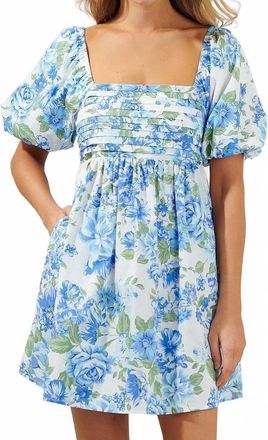 Sugarlips Puff Sleeves Floral Mini Dress In Blue