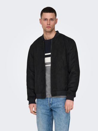 Only & Sons Bomberjacke ONLY & SONS ONSLUCAS FAKE SUEDE BOMBER OTW, Herren, Gr. XL, schwarz, Web, Obermaterial: 100% Polyester, unifarben, regular fit normal, Rip