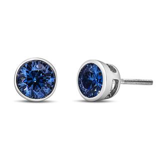 House of Brilliance 14K White Gold 1.0 Cttw Blue Lab Grown Diamond Screw-Back Classic Bezel Solitaire Stud Earrings