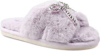 Candie's Franney Bow Embellished Faux Fur Slipper in Lilac at Nordstrom, Size 10