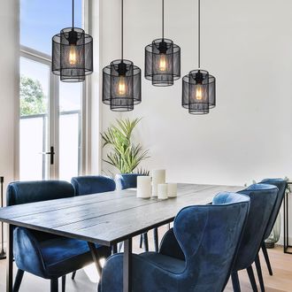 Globo Lighting Lampada Da Tavolo Da Pranzo Lampada A Sospensione Soggiorno Lampada A Sospensione Industriale Metallo Nero 4 Fiamme, Design A Griglia, 4x E27, Lxh 98x