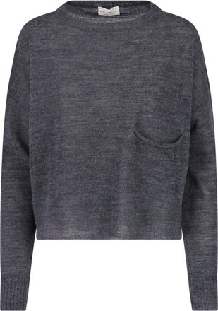 Maryya Grey Virgin Wool Patch-Pocket Crewneck Sweater