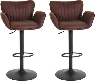 Hhg Hhg - Nunca Usado] Juego De 2 Taburetes De Bar 098, Taburete De Bar, Con Reposabrazos Reposapi&eacute;s Giratorio Tela/textil Hierro Mvg, Marr&oacute;n Oscuro Pie N