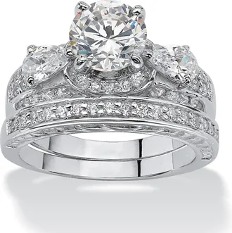 Palm Beach Jewelry 2 Piece 3.47 TCW CZ Bridal Set in Platinum-Plated