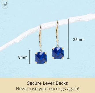 MAX + STONE Solid 14k Yellow or White Gold 8mm Cushion Cut Dangle Gemstone Earrings
