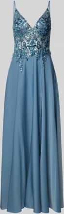 Laona Abendkleid mit floralem Pailettenbesatz in Blau, Gr&ouml;&szlig;e 32