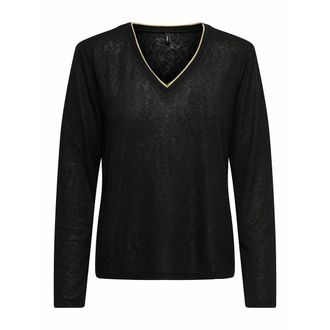 Only T-shirt in lurex met lange mouwen en goudkleurig V-hals