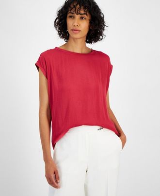 T Tahari Mixed Media Top Women Corsage Pink Drop Shoulder Pullover FTS1159