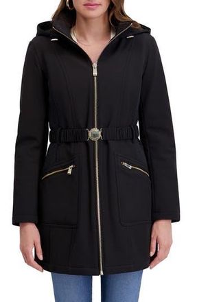 Kensie Soft Shelled Hooded Belted Zip-Up Coat in Black at Nordstrom Rack, Size X-Large