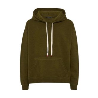 Dsquared2 Hoodies & sweatvesten, Heren, Groen, M, Katoen, Relaxed Fit Logo Drawstring Hoodie