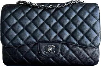 Chanel Classic Black Quilted Caviar Jumbo Single Flap