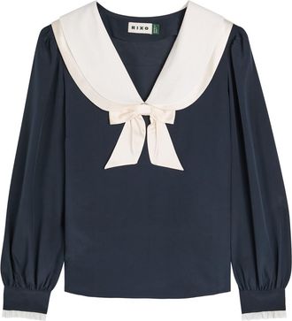 Rixo Rixo Eimer Sailor-collar Silk-crepe Blouse - Navy - 16 (UK 16 / XL)