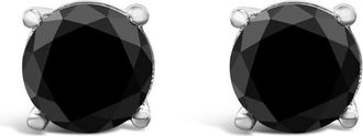 House of Brilliance 14K White Gold 6.00 Cttw Round Brilliant-Cut Black Diamond Classic 4-Prong Stud Earrings