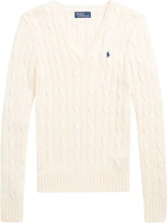 Polo Ralph Lauren Kimberly V-hals trui - Dames - V-hals truien - Beige - L - Katoen - Truien & Vesten
