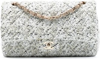 Chanel White Tweed Medium Classic Double Flap