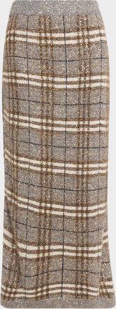 Brunello Cucinelli Shimmering Check Knit Maxi Skirt