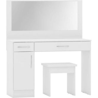 Seconique Nevada Vanity Dressing Table Set White Gloss Stool and Mirror