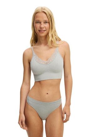 Cotton On Womens Seamless Longline Lace Trim Bralette in Grey Marle at Nordstrom, Size X-Large
