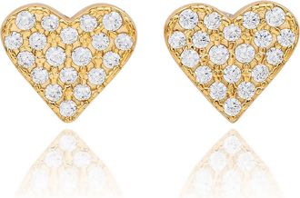 Suzy Levian Pav&eacute; Cubic Zirconia Heart Stud Earrings in White at Nordstrom Rack