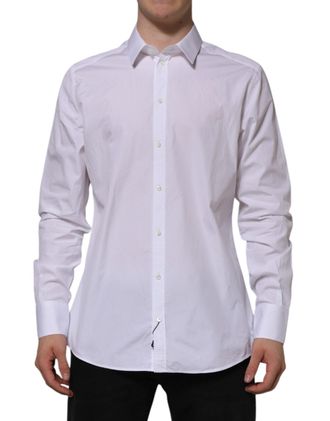 Dolce & Gabbana Mens White Cotton Gold Long Sleeves Formal Shirt