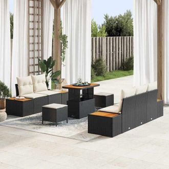 vidaXL Conjunto De Sof&aacute; De Jard&iacute;n Con Coj&iacute;n 8 Pcs Negro Y Crema Vidaxl