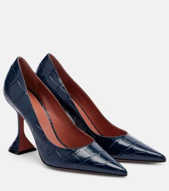 Amina Muaddi Ami croc-effect leather pumps