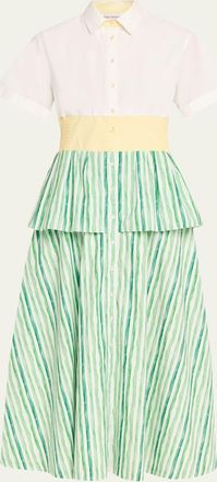 Rosie Assoulin Tiered Striped Cotton Midi Shirtdress
