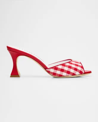 Manolo Blahnik 70mm Jadara Gingham Mules