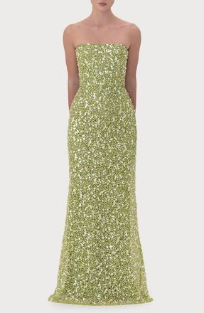 Sau Lee Courtney Beaded & Sequin Strapless Gown in Green Emerald at Nordstrom, Size 12