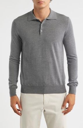 Aur&eacute;lien Long Sleeve Cashwool Polo Sweater in Dark Grey at Nordstrom Rack, Size Medium