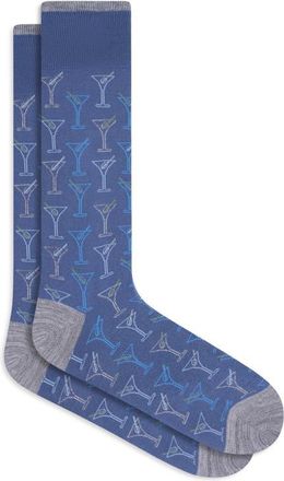Bugatchi Martini Pattern Mercerized Cotton Blend Dress Socks in Cobalt at Nordstrom