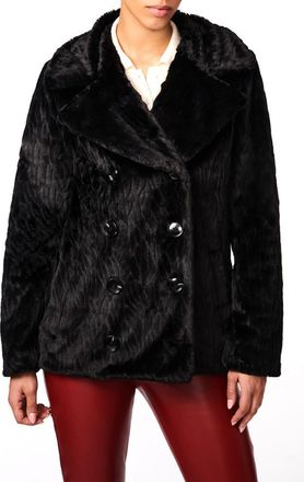 Bernardo Abstract Double Breasted Faux Fur Coat in Black at Nordstrom Rack, Size Xx-Large