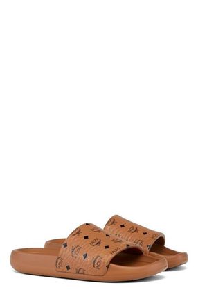 MCM Womens Monogram Print Rubber Slides in Cognac at Nordstrom, Size 40