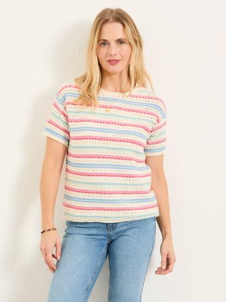 Fat Face FatFace Flora Ivory Stripe Knitted Top