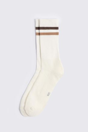 Moss Off White, Chocolate & Taupe Stripe Socks