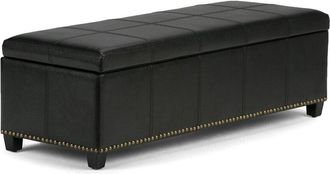 Simpli Home Kingsley 48in Transitional Rectangle Large Storage Ottoman