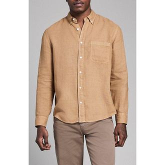 Billy Reid Tuscumbia Linen Button-Down Shirt in British Khaki at Nordstrom, Size Xx-Large