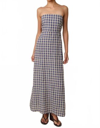 Olivaceous Mollie Gingham Linen Dress In Blue