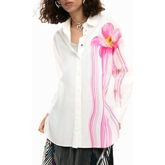 Desigual Asymmetric Print Woven Shirt in White at Nordstrom, Size X-Large