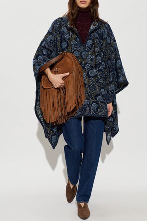 Etro Poncho With Floral Motif, Womens, Navy Blue
