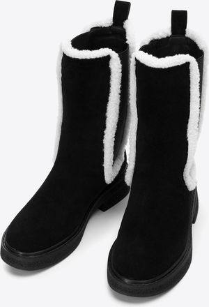 Wittchen Dames Su&egrave;de Chelsea Boots met Imitatie Schapenvacht Zwart Su&egrave;de Leer