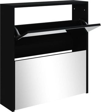 vidaXL Vidaxl - Shoe Cabinet with Mirror 2-Layer Black 63x17x67 cm
