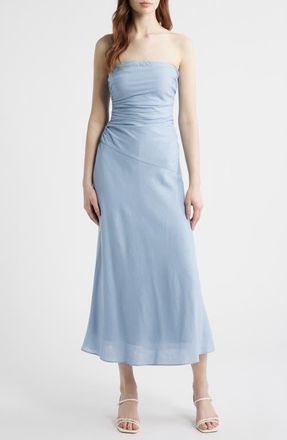 Nia Caricia Strapless Side Ruched Midi Dress in Slate Blue at Nordstrom, Size X-Small