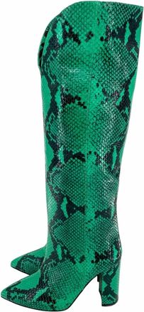 PARIS TEXAS Women Snake Print Leather Tall Boots In Green