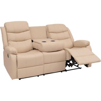 Hhg Non utilizzato] Poltrona cinema 3 posti HHG 425, sedia relax tv con braccioli portabicchieri, funzione reclinabile ecopelle, avorio