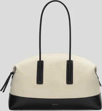 DeMellier The Stockholm in Salt & Pepper Canvas Black Smooth Leather Tote & Work bag