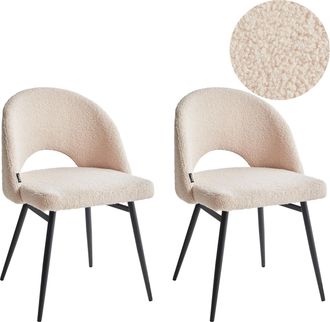 Beliani Conjunto De 2 Sillas De Comedor Modernas Tapicer&iacute;a De Tela Boucl&eacute; Respaldo Rebajado Asiento Sal&oacute;n Comedor Beige Onaga