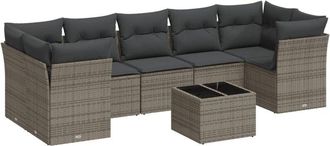 vidaXL Vidaxl - Set De Sof&aacute;s De Jard&iacute;n 8 Pzas Y Cojines Rat&aacute;n Sint&eacute;tico Gris