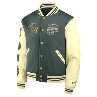 Nike Green Bay Packers Rivalries Collection Nike Mens NFL Full-Snap Varsity Jacket in Green | 05AI0L1N7T-W85