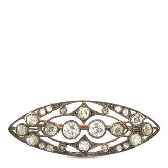 Luxury Bazaar Antique 14K Rose Gold and Silver Diamond Navette Brooch MF123-070626